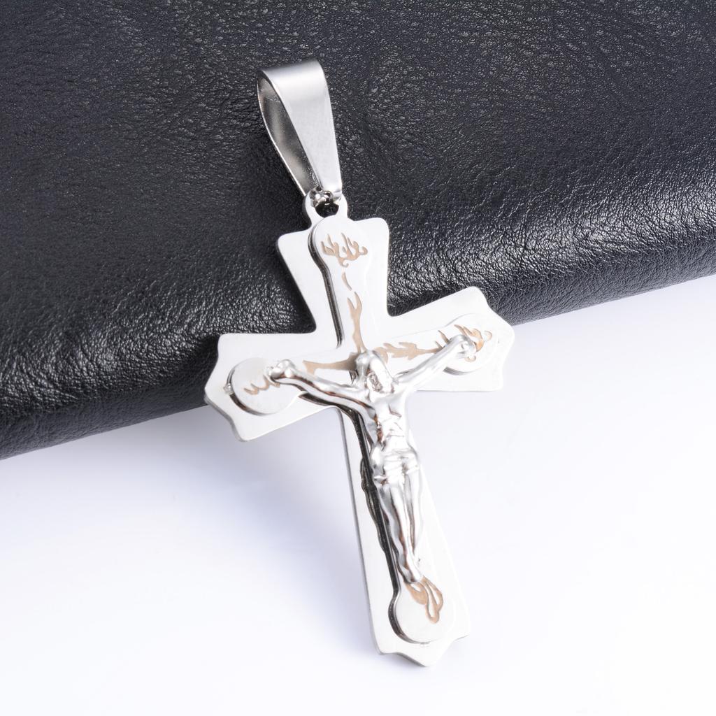 Vintage Jesus Crucifix Stainless Steel Cross Pendant Necklace Charms for Chain Women Men Christian Religious Jewelry Accessories