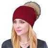 2025 Luxury Women Cable Knit Wool Acrylic Blend Pompom Hat New Detachable Raccoon Fur Character Real Rabbit Fur Pompom Knitted