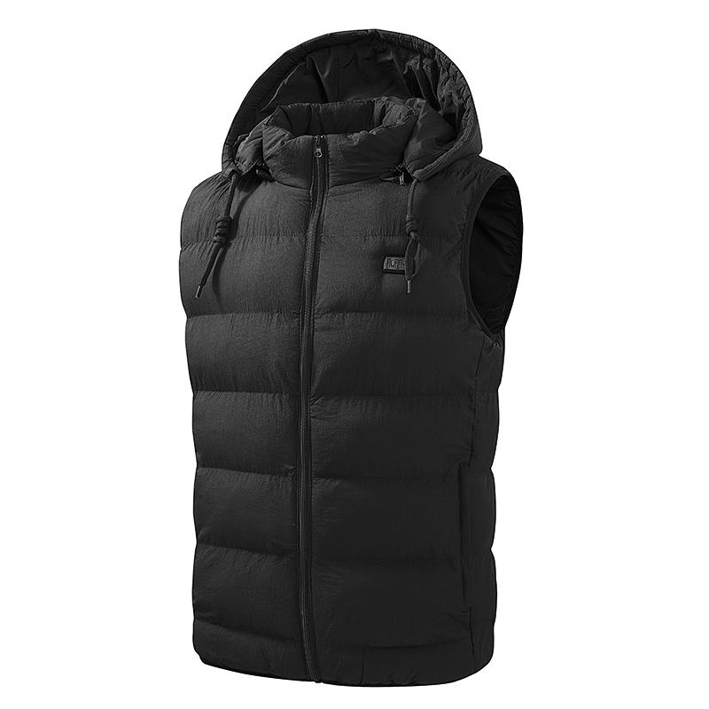 

New Winter Usb Interface Intelligent Constant Temperature Heating Warm Vest Men S Casual Hooded Sleeveless Coat (No Power Bank) M чорний