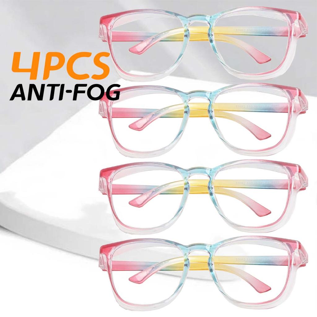 4PCS Rainbow-colored Safety Glasses Square Anti Fog Blue Light Blocking Glasses with Side Shields for School Daily Life