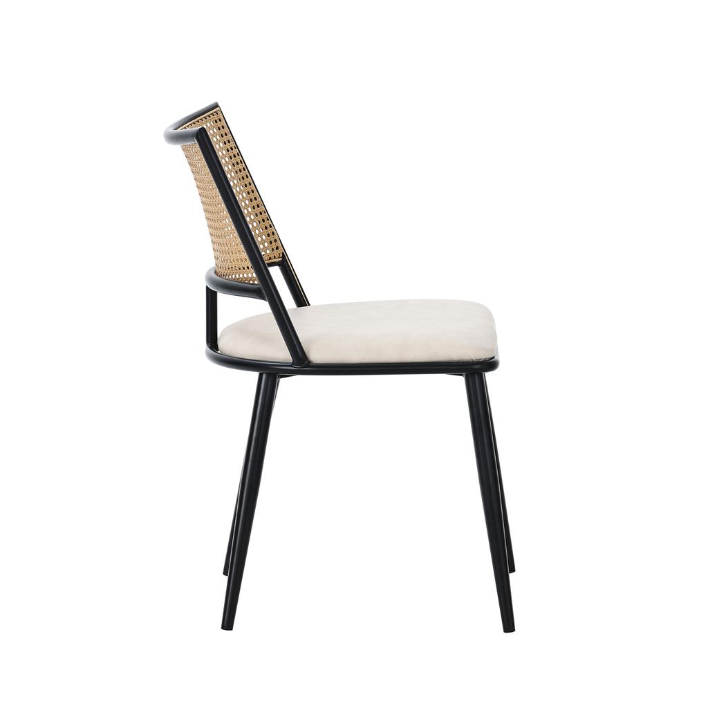 2 Dining Chairs, PU Seat, Rattan Backrest, Living Room, Bedroom Chair, Black