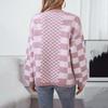 Loose Knitwear Cardigan Long Sleeve Vintage Print Top Sweater for Autumn Winter V Neck