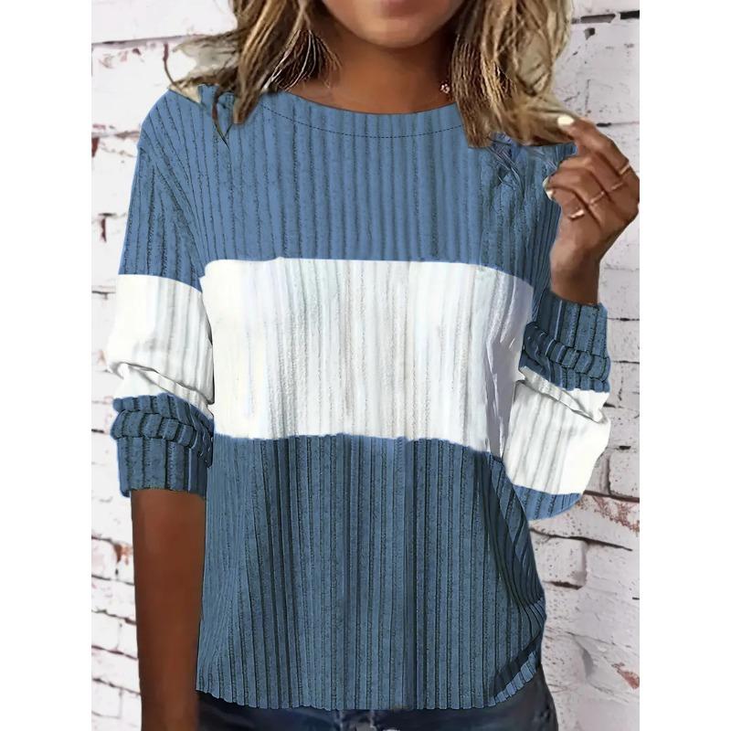 Women's Autumn Winter Woolen Patchwork Long Sleeve T-shirt Top
