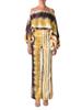D9713 Women's Casual Satin Print One-Shoulder Top & Long Pants Two-Piece Set