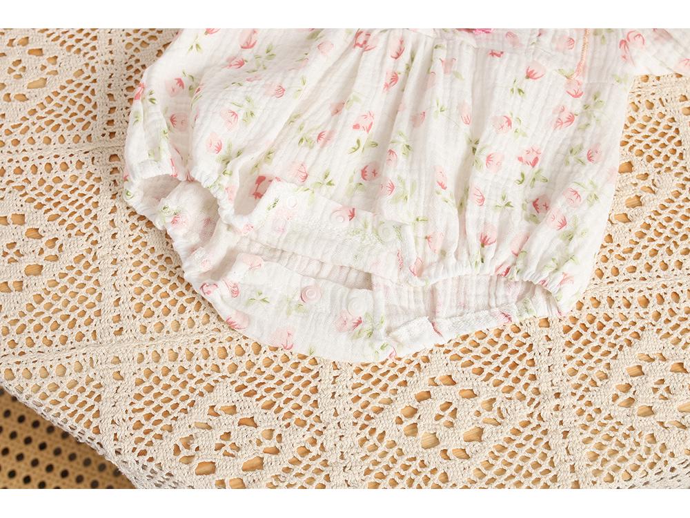 Spring Autumn Floral Princess Romper - Long Sleeve Korean Style Bodysuit for Baby Girls