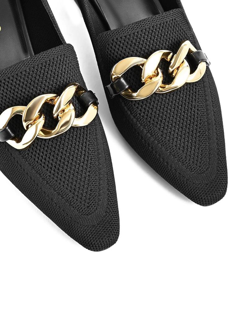 2026 European Style Flyknit Slip-on Loafers with Metal Decoration and Chunky Pointed Toe Heel