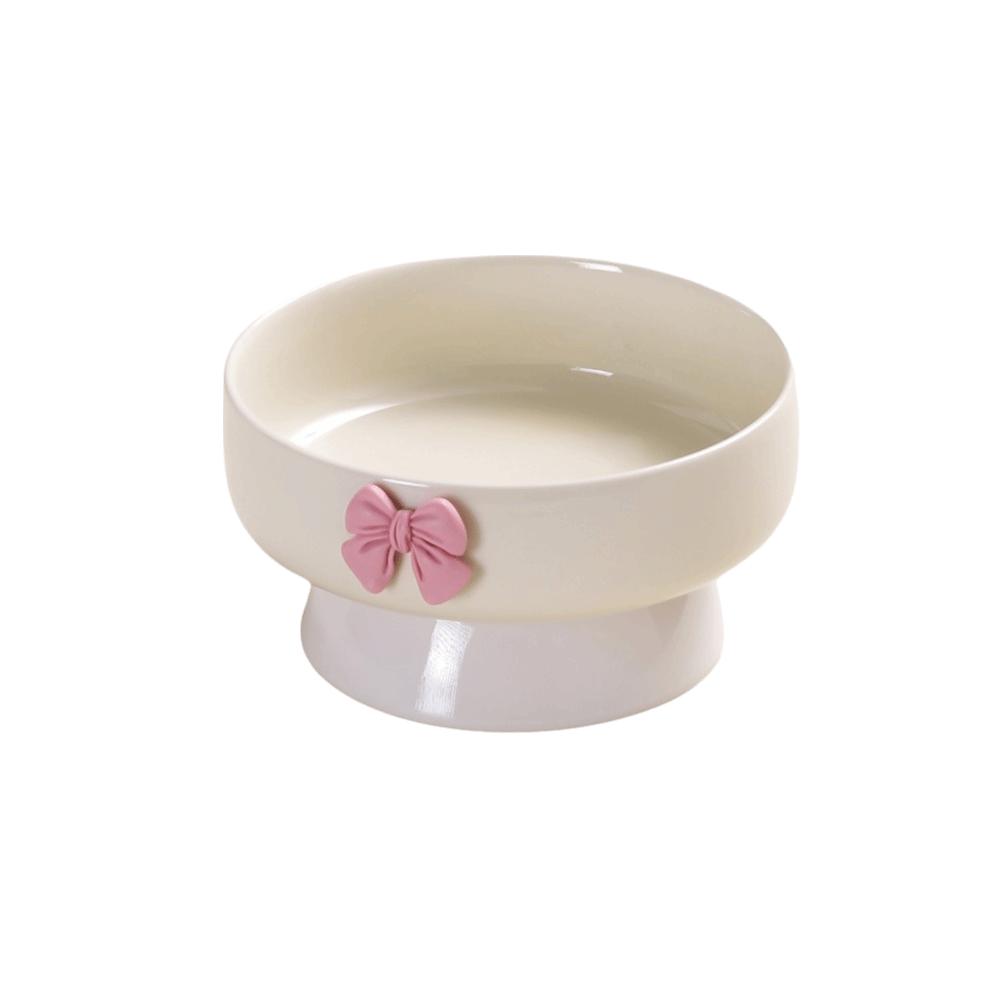 Large Capacity Ceramic Cat Bowl Non-Slip Base Macaron Colors Elevated Pet Bowl with Bow Pet Feeding Bowl Pet Feeding Drinking