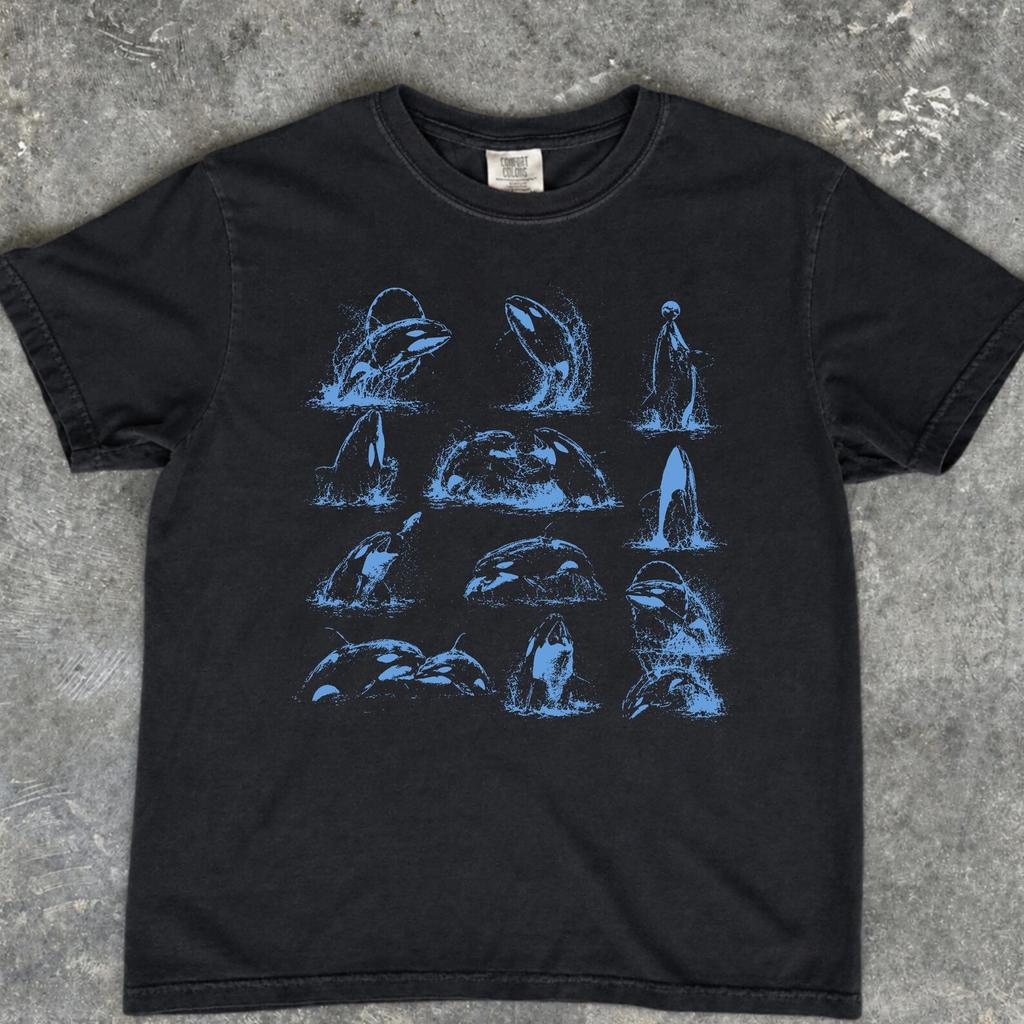 Orca Vintage 90s Tattoo Shirt, Retro Ocean Whale Graphic Tee, Coastal Marine Life Gift, Comfort Colors Shirt