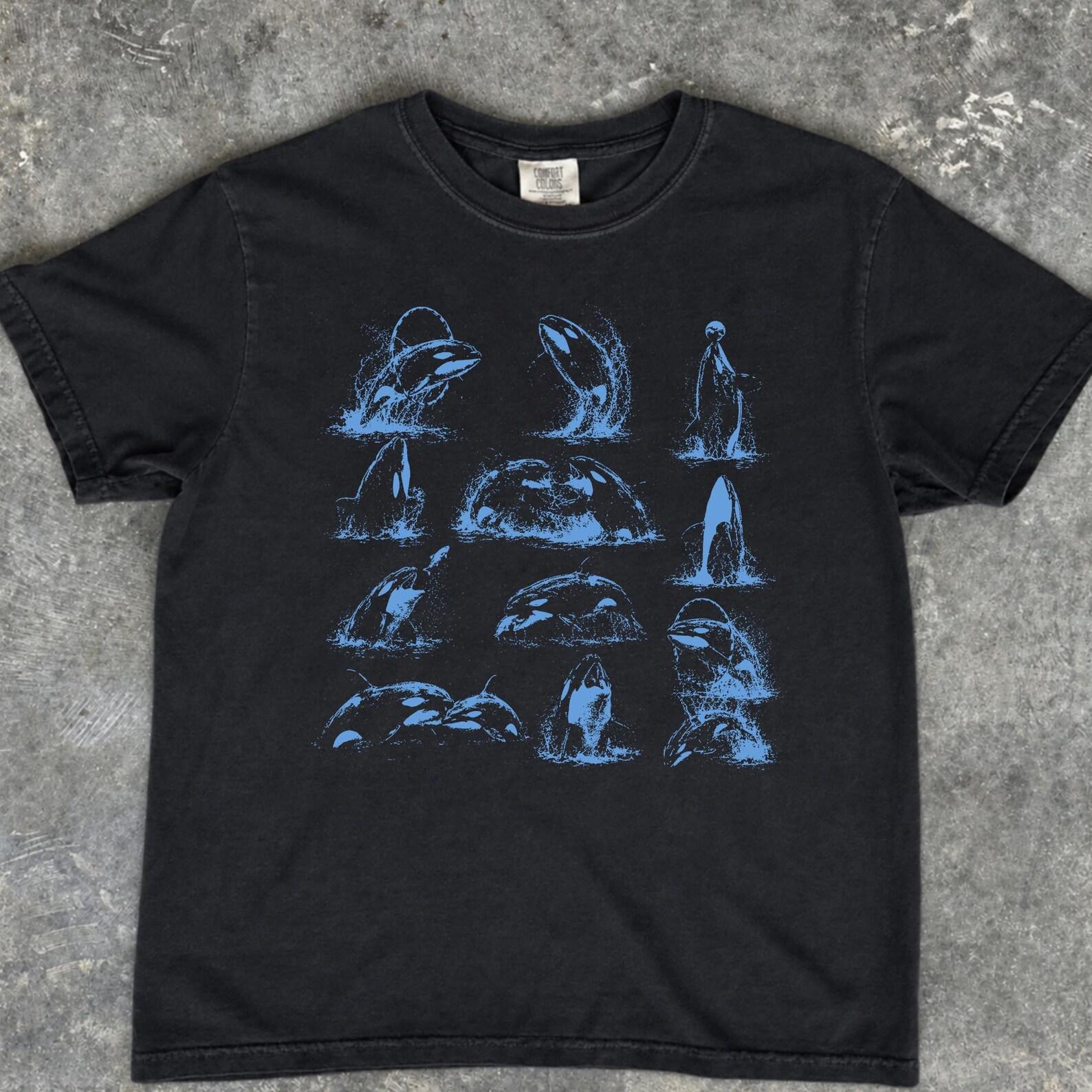 Orca Vintage 90s Tattoo Shirt, Retro Ocean Whale Graphic Tee, Coastal Marine Life Gift, Comfort Colors Shirt M