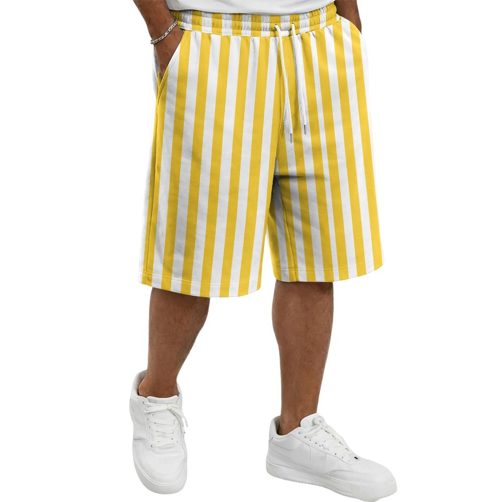 Mens Casual Striped Drawstring Shorts Relaxed Fit Elastic Waistband Lightweight Breathable Fabric Knee Length Pants