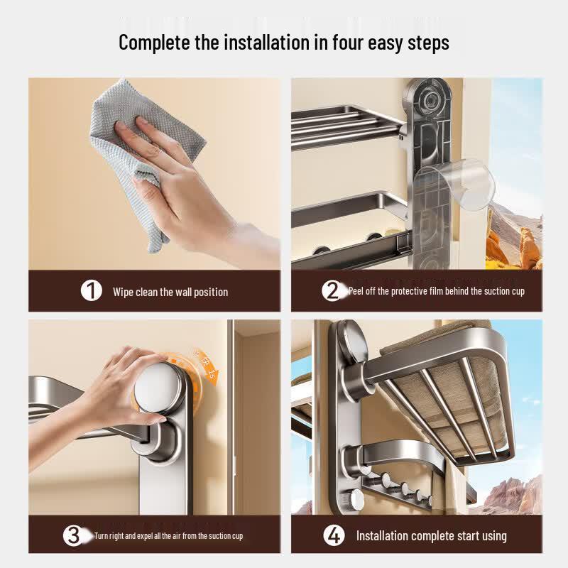 Baihan Punch-Free Suction Cup Bathroom Towel Rack with Shelf