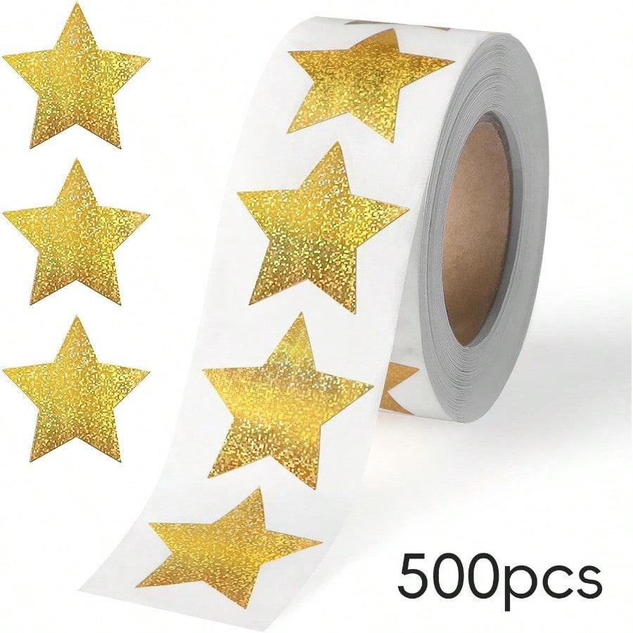 500 sheets per roll - Laser-finished fine sand gold five-pointed star stickers - Roll for gift decoration envelope sealing stickers