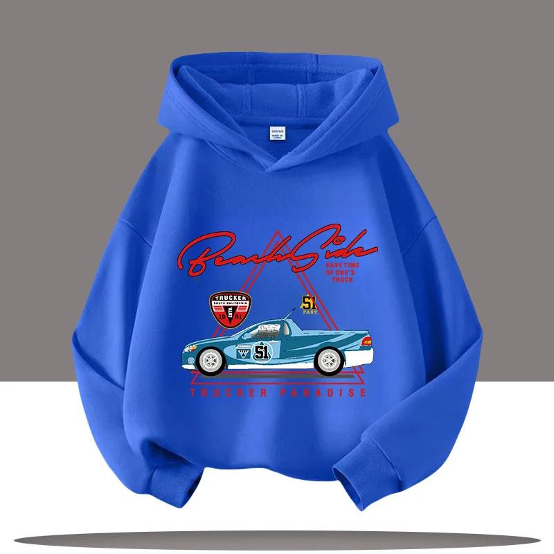 2025 New Vintage Car Children's Hooded Sweatshirt with Cartoon Print, Boys' Sportswear, Girls' Casual Top, Fall-winter Clothing
