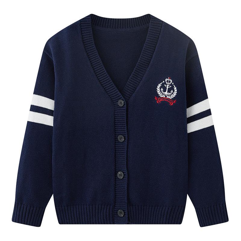 

Вязаный кардиган с V-образным вырезом и вышивкой для детей среднего и старшего возраста, куртка с длинными рукавами, весенне-осенний хлопковый вязаный кардиган для мальчиков и девочек 90cm королевский синий