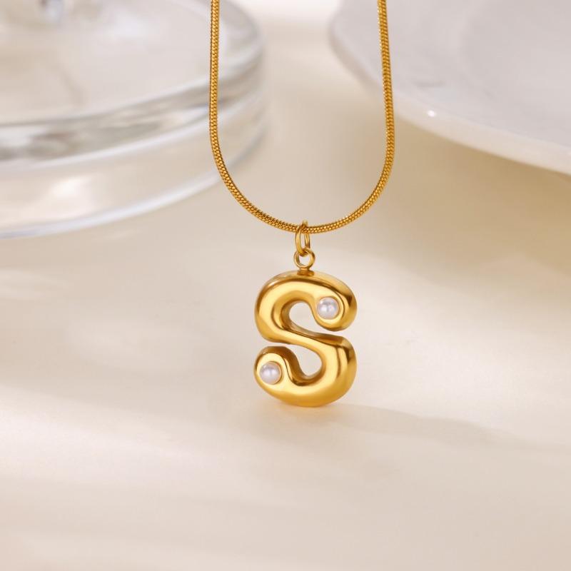 Vintage Stainless Steel Glossy Letter Necklace Female Zircon Cute Bubble English Letter Pendant Necklace New