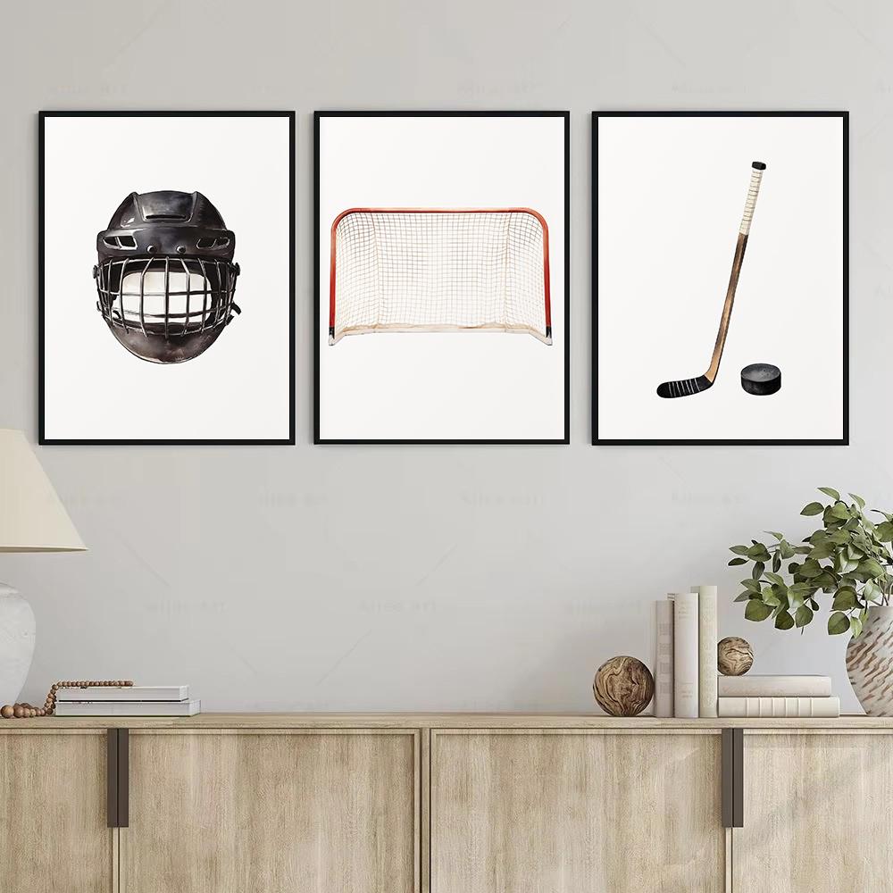 Minimalist Winter Sports Black Ice Hockey Nursery Illustration Poster Canvas Painting Wall Art Pictures Home Boy‘s Room Decor