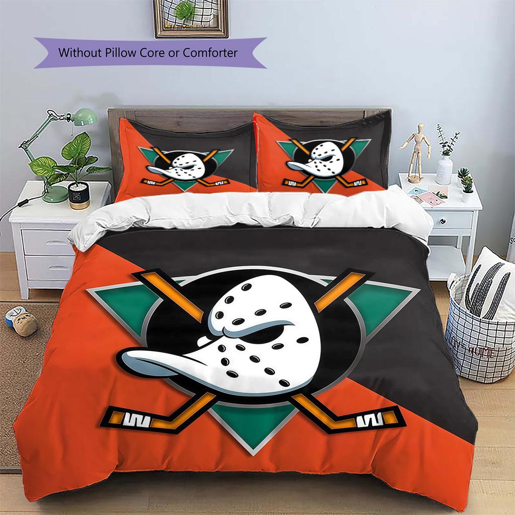 Anaheim Ducks Muster Bettwäsche Steppdecken-Set Heimdekoration Geschenk (1 Bettbezug + 2 Kissenbezüge (ohne Füllung))