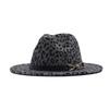 European and American new woolen leopard print top hat flat-brimmed big eaves hat couple hat pair buckle chain jazz hat