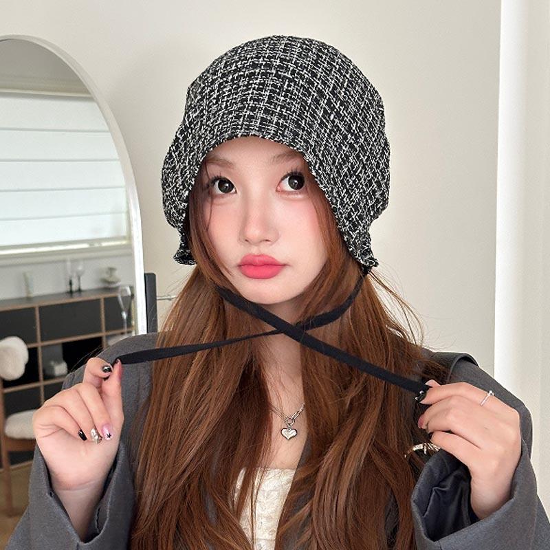 New In Early Autumn~ Lazy Style Plaid Strap Headgear Women's Retro Thin Breathable Trendy Cool Pullover Hat