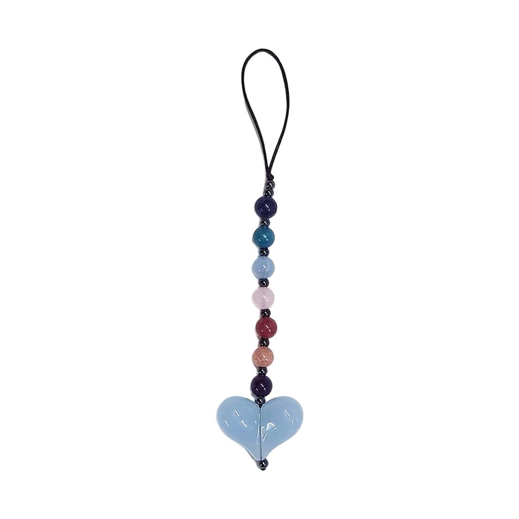 Heart Beaded Keychain Fashionable Resin Charm Phone Pendant for Youthful Women Colorful Beads for Bags and Phones