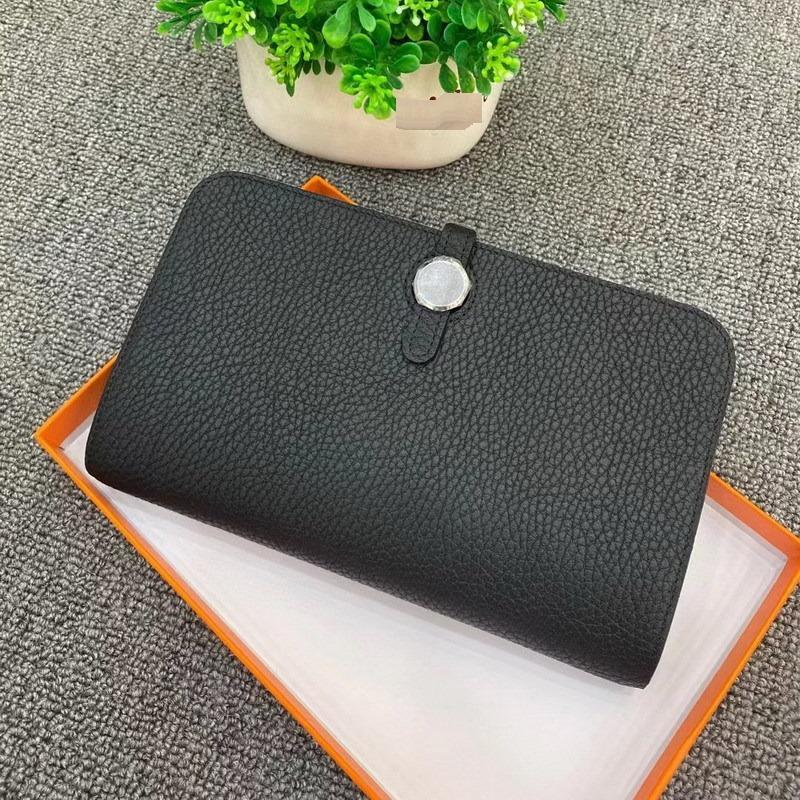 New Fashion Top Layer Cowhide Lychee Pattern Wallet Women's Long Style Handbag Leather Passport Clip Women's Bag