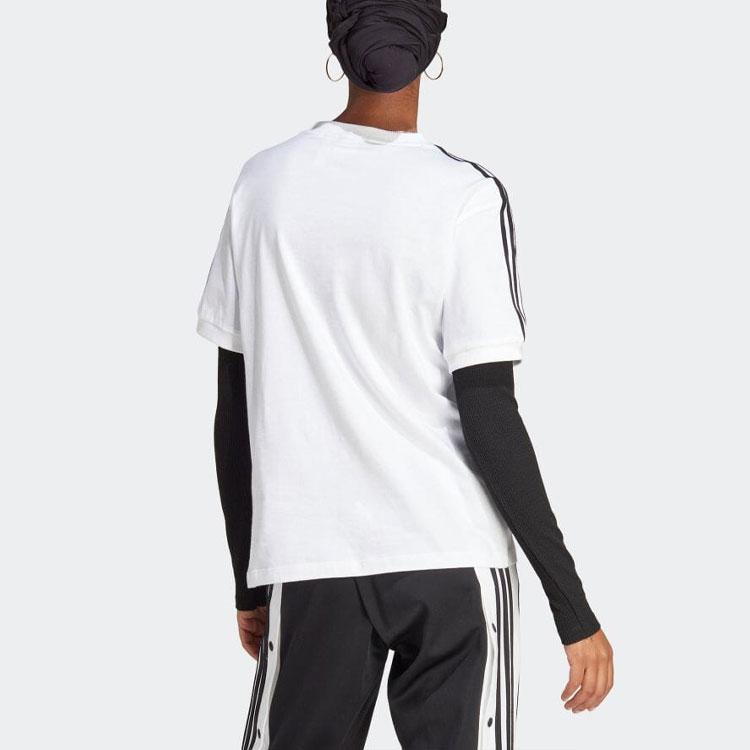 Adidas Originals Trefoil Classics Striped Crew Neck T-Shirt Women Tops White IB7410