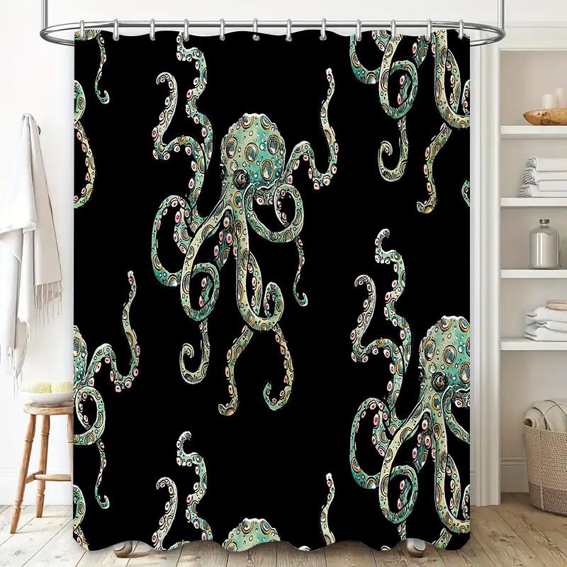 Ocean Wave Shower Curtain Fish Pattern Sea Life Decor Bathroom Curtains Waterproof Coastal Home Decor Artistic Print Shower Line