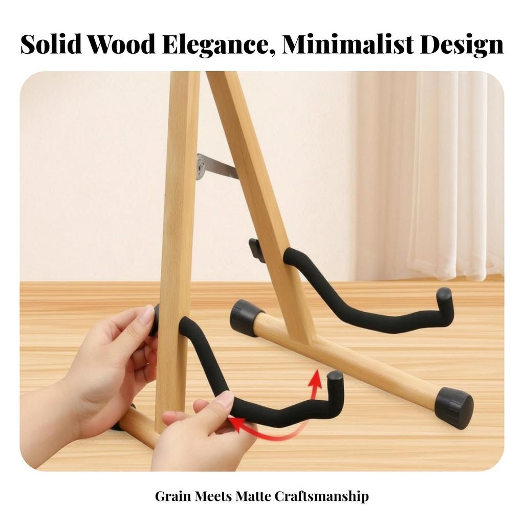 Compact Wooden Guitar Stand Freestanding Triangular Portable