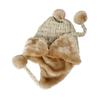 With Moons FZ70022 Warm Winter Knit Hat with Earflaps and Fur Lining (Beige), Pompoms, Woven-Look Design,