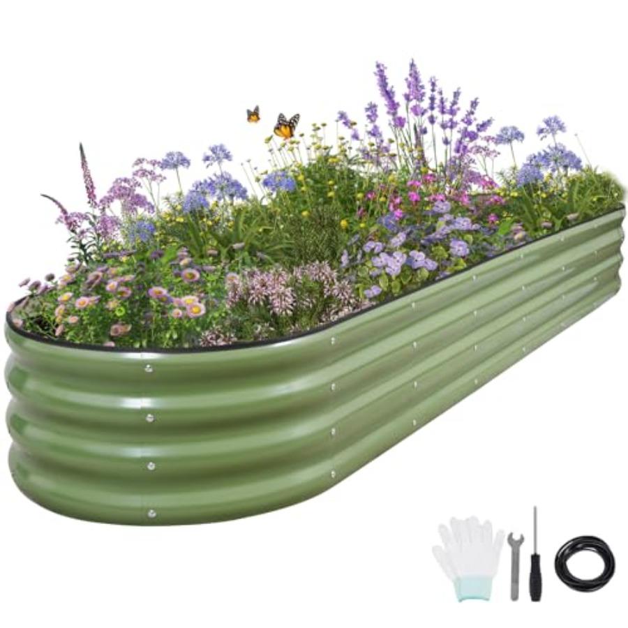 Galvanized Raised Garden Bed 8x2x1FT Metal Planter Boxes Outdoor Oval Steel Raised Bed Kit for Gardening with Protective Tape B