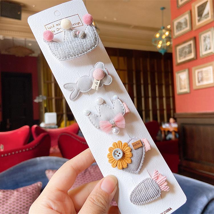 5 Pieces Set Cute Baby Handmade Cartoon Hairpin Lovely Little Girl Flower Side Clip Children Hair Accessories Kids Hair Clips