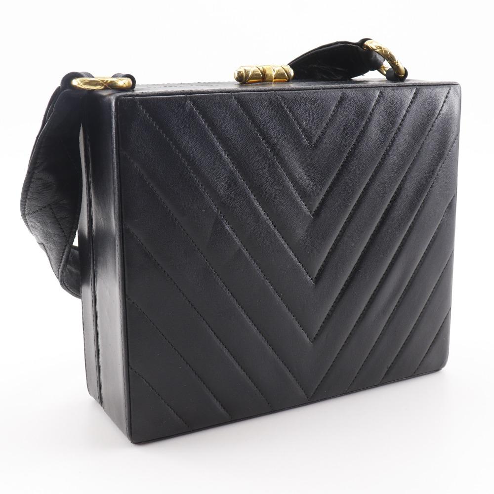 CHANEL Chevron COCO Mark Shoulder Bag V stitch vintage black lambskin Women Used