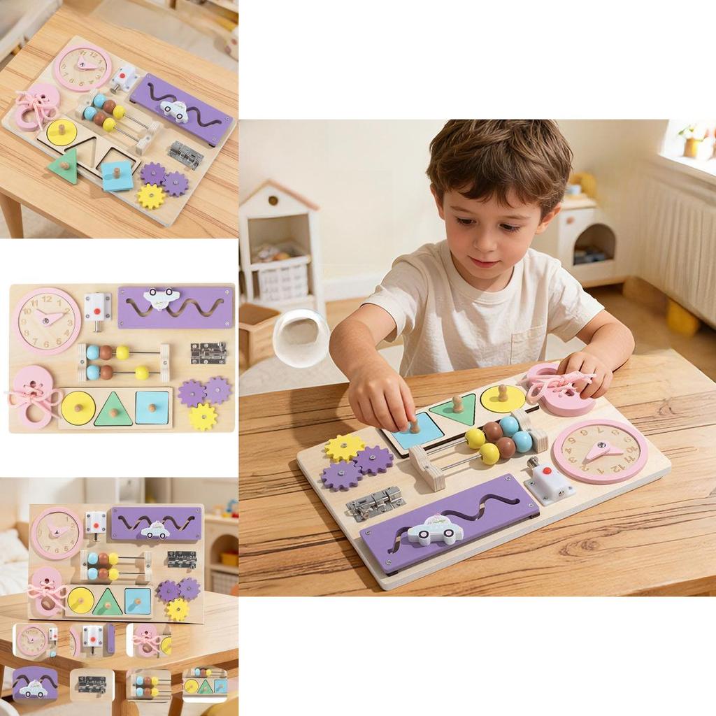 Wooden Busy Board For Babies With Locking Toys Montessori Educational Play For Toddler Development