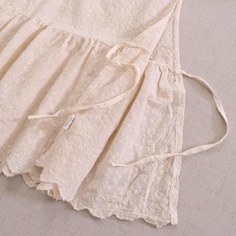 Sweet Mori Style Cotton Linen Embroidered Vest with Side Slit and Tie-Up Design