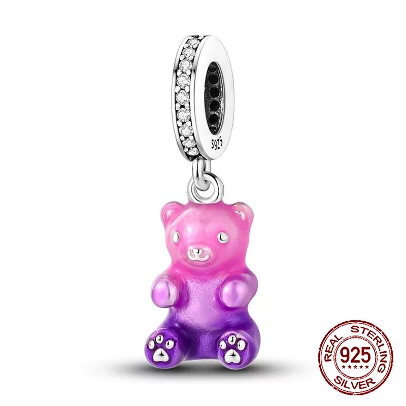 925 Sterling Silber Lila Perlen Blume Schmetterling Hänge Charm Passend 4MM Lochdurchmesser Armband Halskette 925 Schmuck Geschenkherstellung