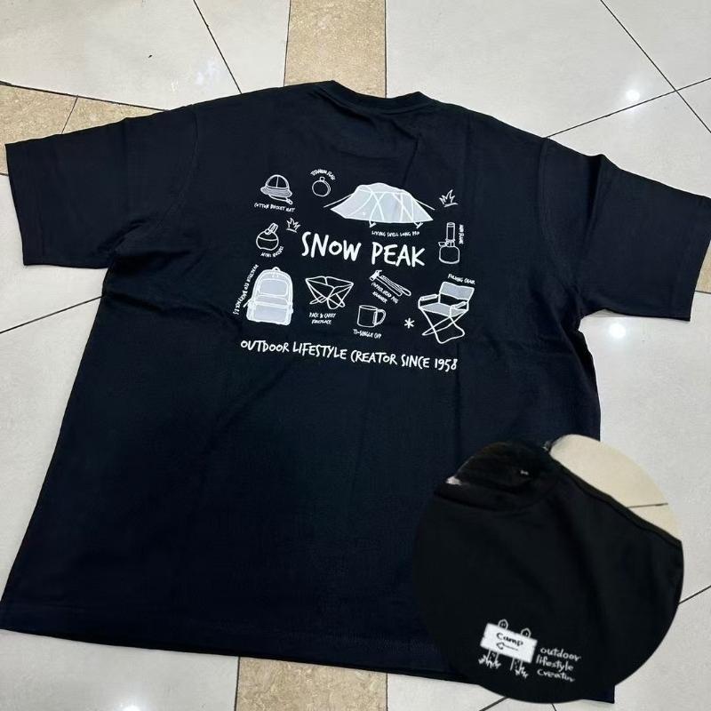 

Korean 2025 Summer New Snow Peak Short-sleeved Crew Neck T-shirt Loose Versatile Cotton Top Unisex Harajuku Casual Nightdresses S