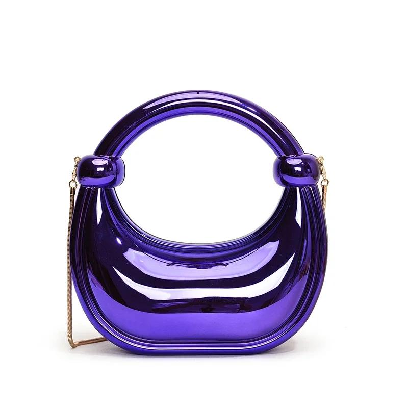 Summer PVC Metallic Gloss Half Moon Banquet Youth Sweet Crossbody Bags Hot Sale Advanced Sense Creative Design Luxury Handbags