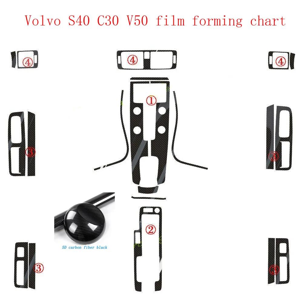 For Volvo S40 V50 C30 Interior Central Control Panel Door Handle 5D Carbon Fiber Stickers Decals Car styling Accessorie