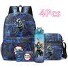 4 Pezzi/set Zaino Stampato Anime Demon Slayer Grande Capacità Borsa per Libri Borsa a Spalla Custodia per Borsa con Borraccia da 750ml Ragazzo Ragazza Zaino Impermeabile