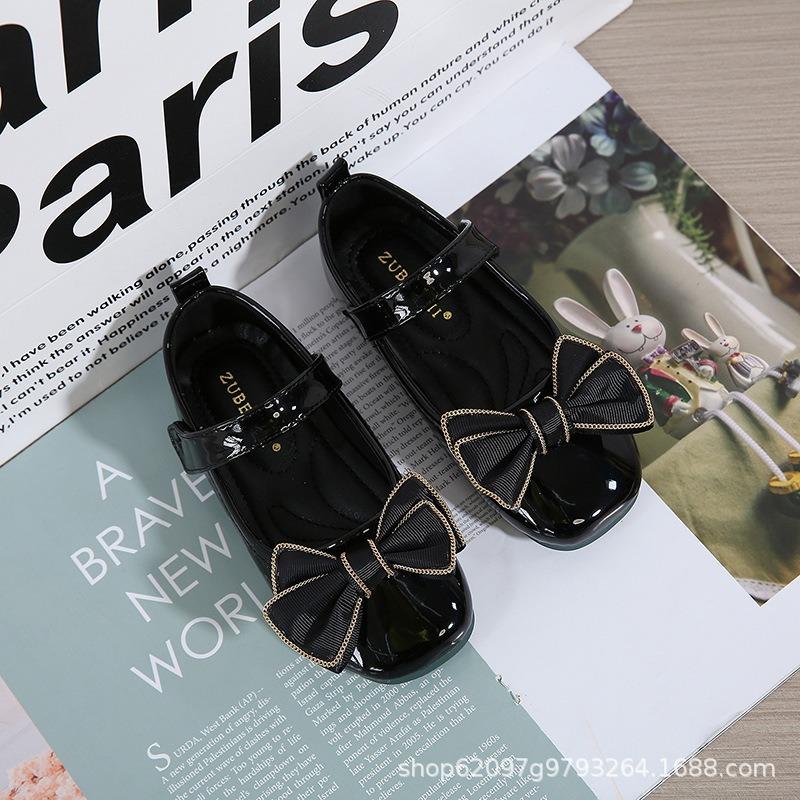 Fashion Girl Leather Shoes 2025 Autumn New Style Girl Bow Shoes Simple Women's Le Fu Shoe Children's Watch Girl Ball Shoesv