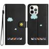 Suitable for Apple 16 Pro Max Phone Case, iPhone 15 Leather Case, Cartoon Painted Case, Flip Cover with Card Slot, 14 Protective Case