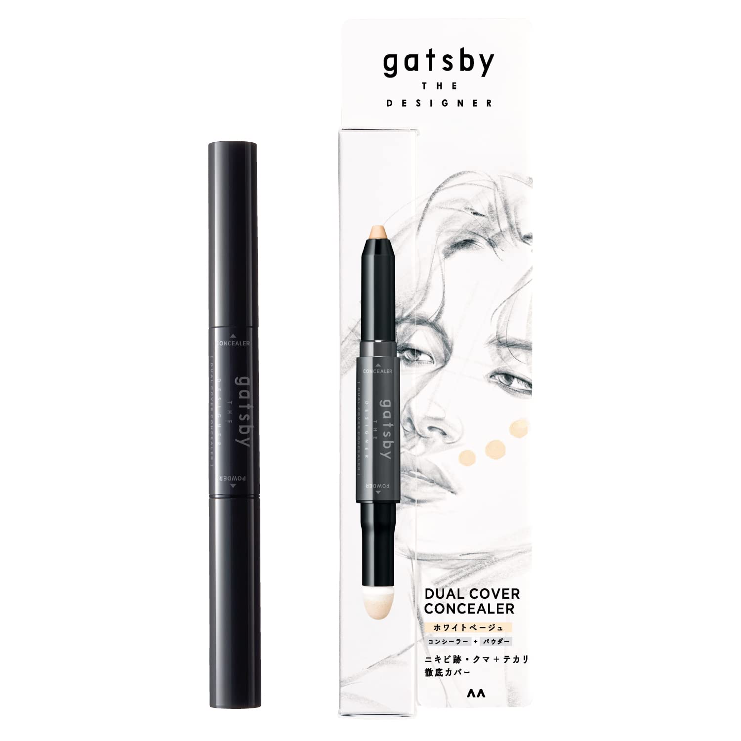 

Gatsby THE DESIGNER Двусторонний консилер в оттенке Бежевый с белым акцентом для акне и черных точек [Мужская косметика, Дизайн 2-в-1, Покрытие] Шрамы, Поры,