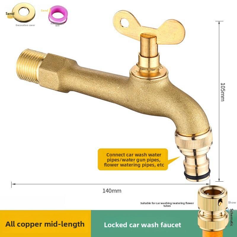 Rubinetto con Blocco a Striscia di Rame Pieno per Cortile Esterno Antigelo e Universale per Acqua Potabile Lavatrice con Chiave