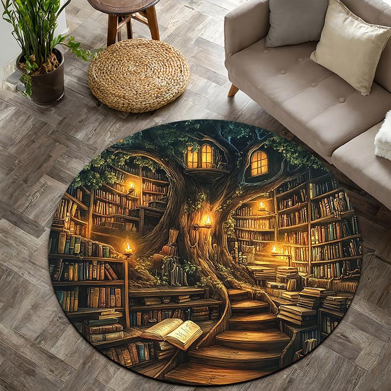 

Fantasy Treehouse Books Flannel-printed round floor mats are slip-resistant Suitable living room bedroom terrace garden carpets 60cm