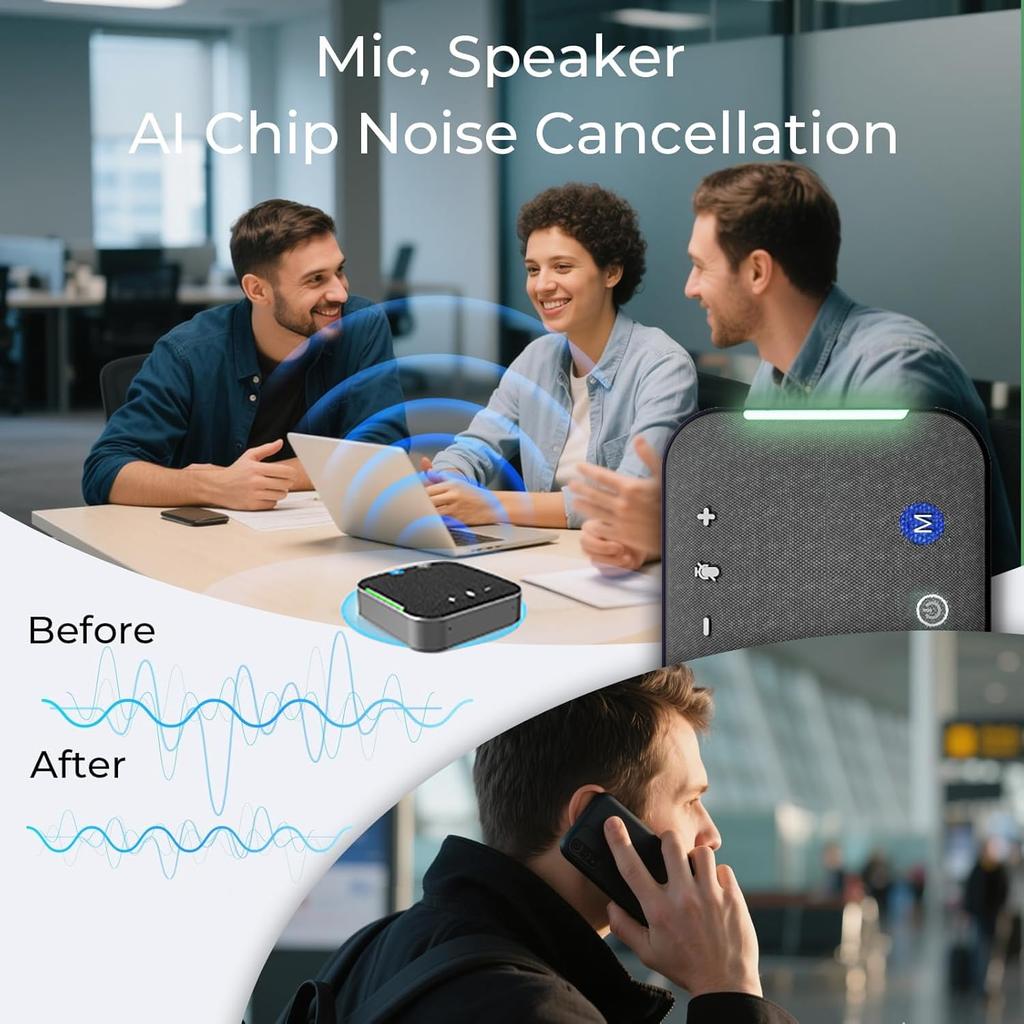 eppfun SK001 Ultra Conference Microphone Speaker with Omnidirectional Sound 4 Echo and Noise Work from Online Meetings Bluetooth, 360° Pickup,