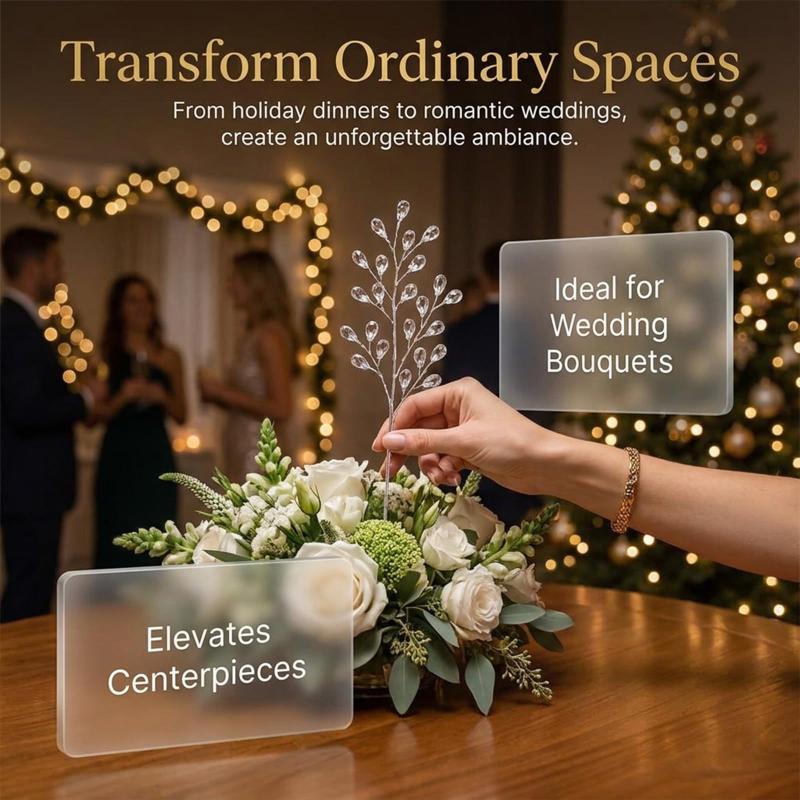 Transparent Bead Crystal Tree Branches Shape Glitter Finish Christmas Tree Ornament Sparkling Effect Lifelike Style