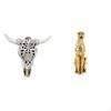 Tribal Bull Head Wall Hanging Art And Gold Cheetah Animal Sculpture Decorative Table Centerpiece