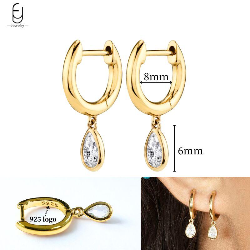 925 Silver Ear Needle White Crystal Gold Earrings for Women Luxury Water drop/Heart/Flower Pendant Earring Fine Jewelry