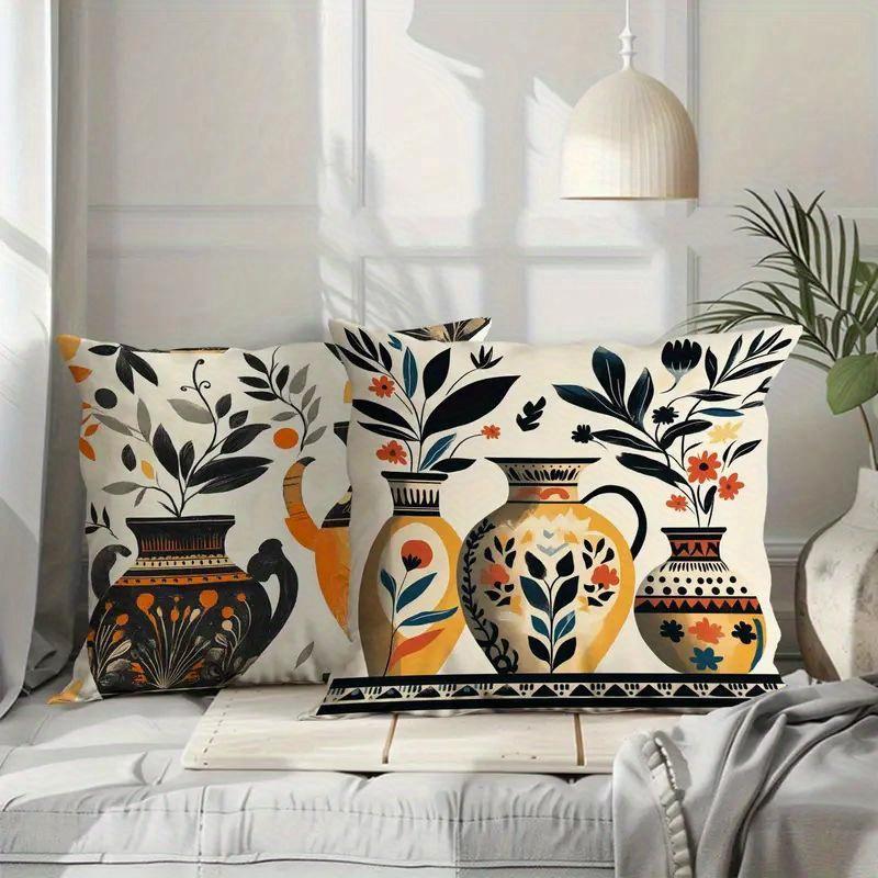 Artistic Vase Pattern Digital Printing Pillow Cover Short Plush Suitable Living Rooms Bedrooms Sofas Throw Cushion Cover 4Pcs