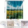 1pc Vibrant Sunflower Shower Curtain - Lush Landscape Design with Rolling Hills & Blue Sky, Machine Washable Polyester Fabric,